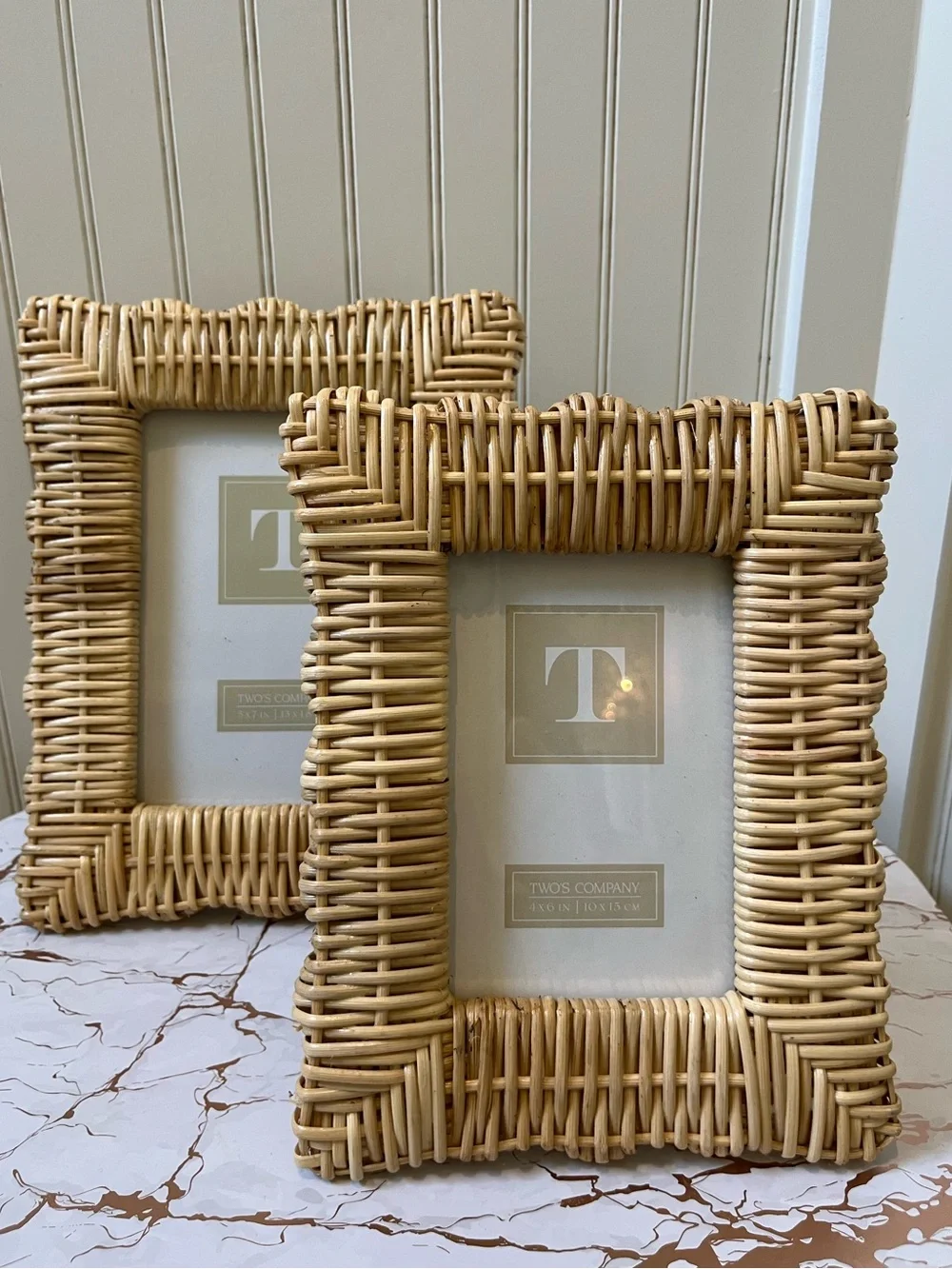 TWO’S COMPANY WICKER WEAVE PHOTO FRAMES | SET OF 2  | 5 x 7  & 4x6 | NEW